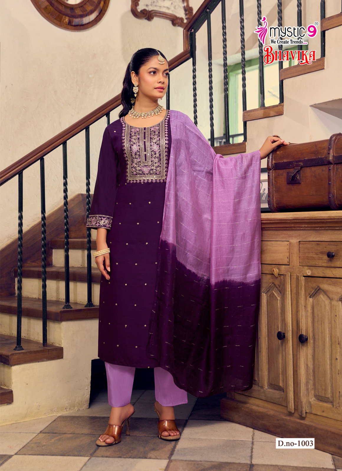 Mystic 9 Bhavika Vol 1 Vertican Dyed Print Straight Pant Dupatta Pair