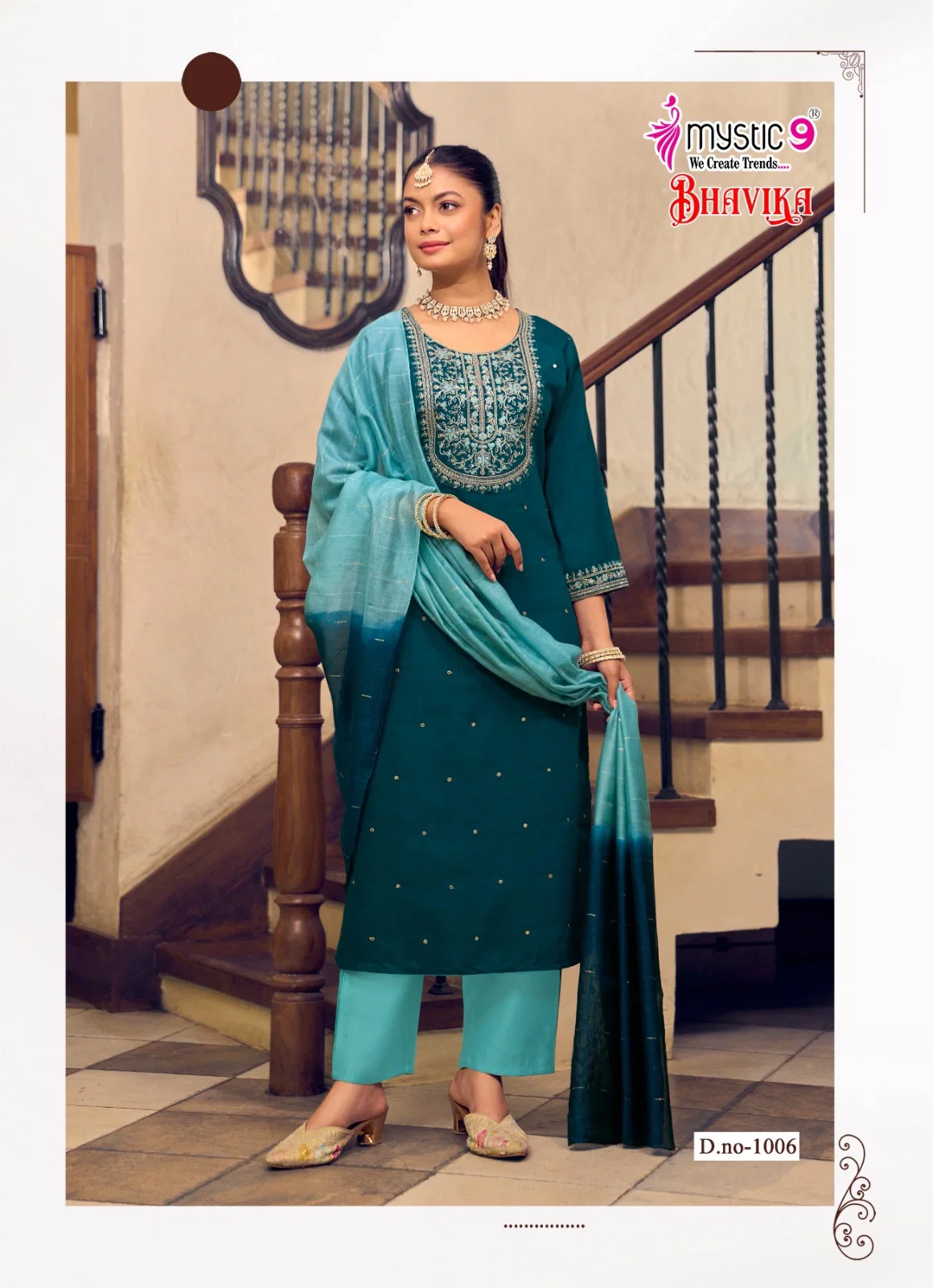 Mystic 9 Bhavika Vol 1 Vertican Dyed Print Straight Pant Dupatta Pair