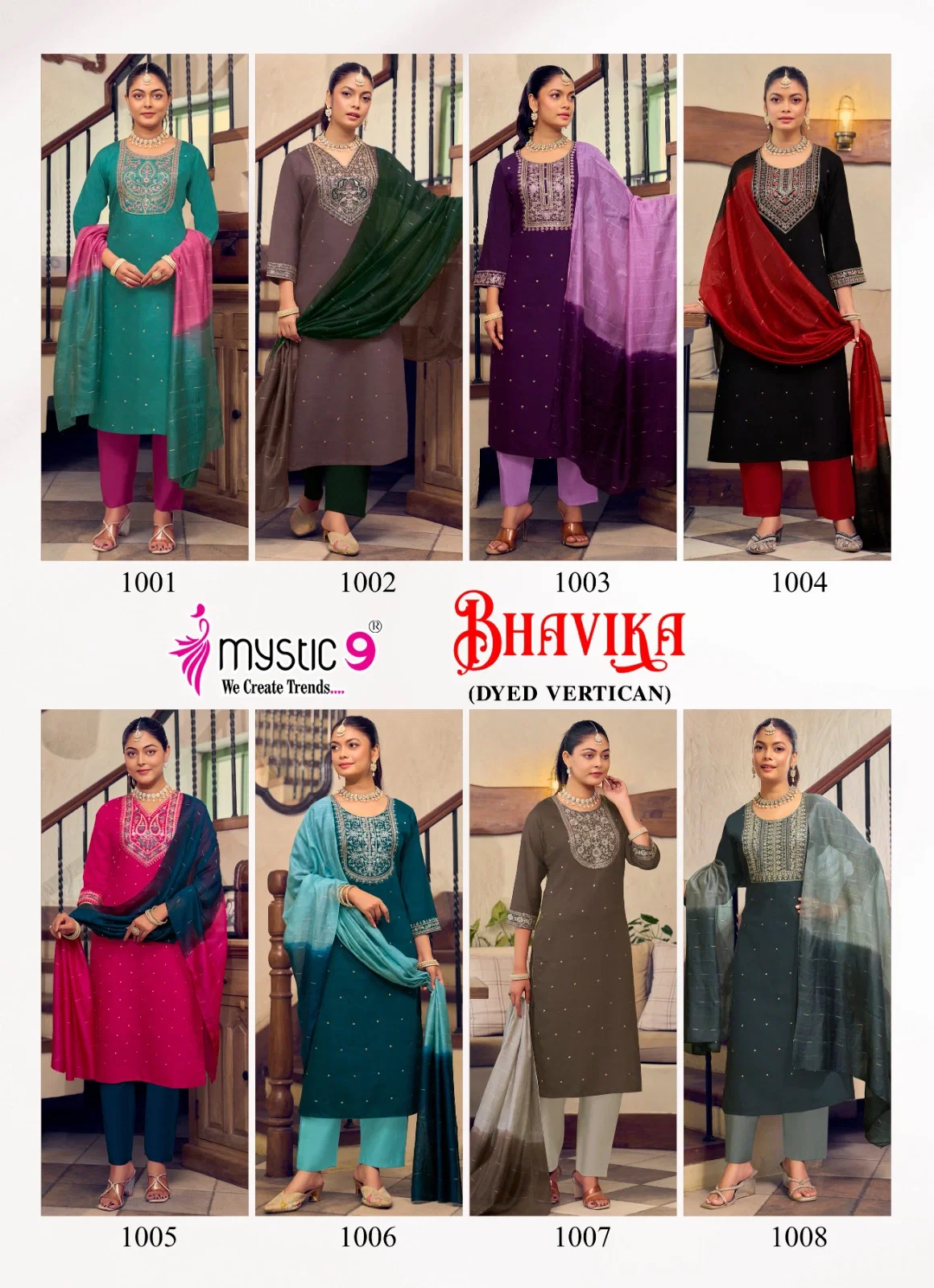 Mystic 9 Bhavika Vol 1 Vertican Dyed Print Straight Pant Dupatta Pair