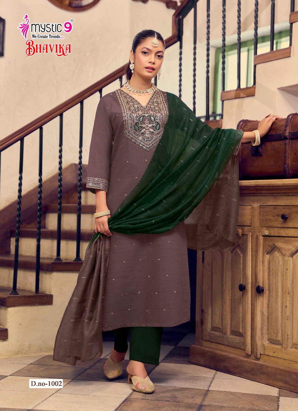 Mystic 9 Bhavika Vol 1 Vertican Dyed Print Straight Pant Dupatta Pair