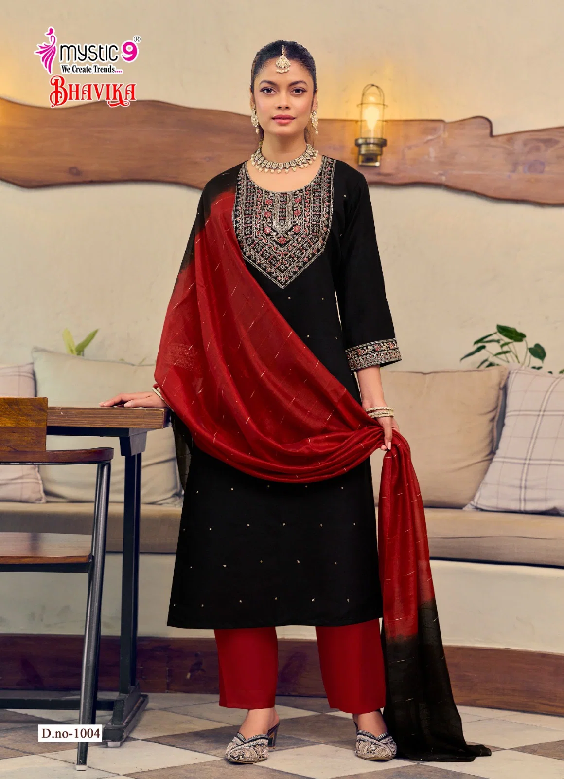 Mystic 9 Bhavika Vol 1 Vertican Dyed Print Straight Pant Dupatta Pair