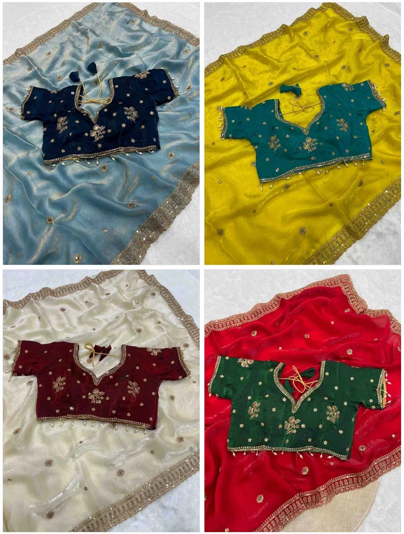 Kc 213 Space Silk Sequence Worked Saree Collection