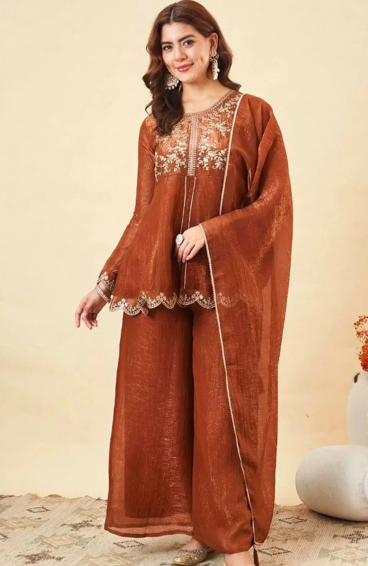 Dhudevanshi Vol 1 Crunchy Silk Embroidery Indo Western Collection