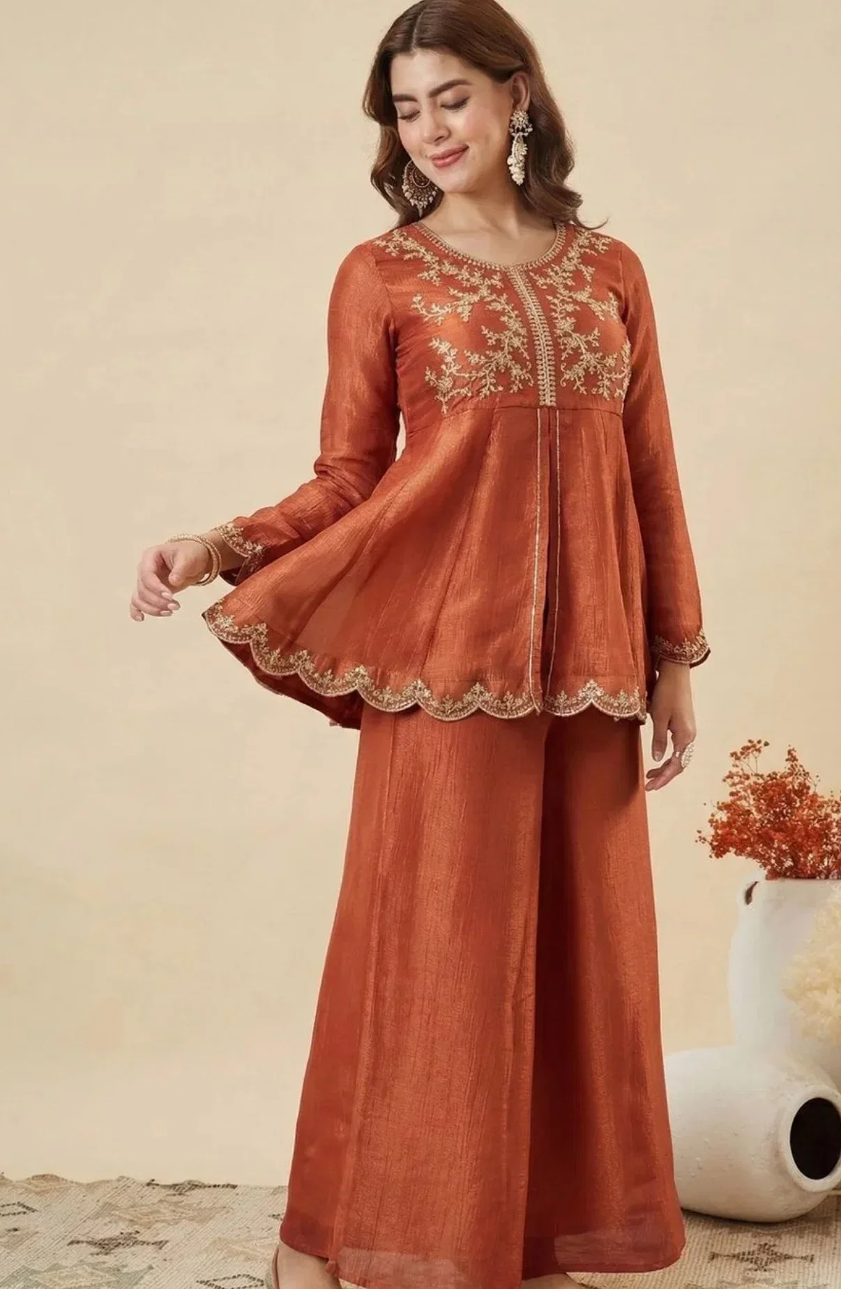 Dhudevanshi Vol 1 Crunchy Silk Embroidery Indo Western Collection