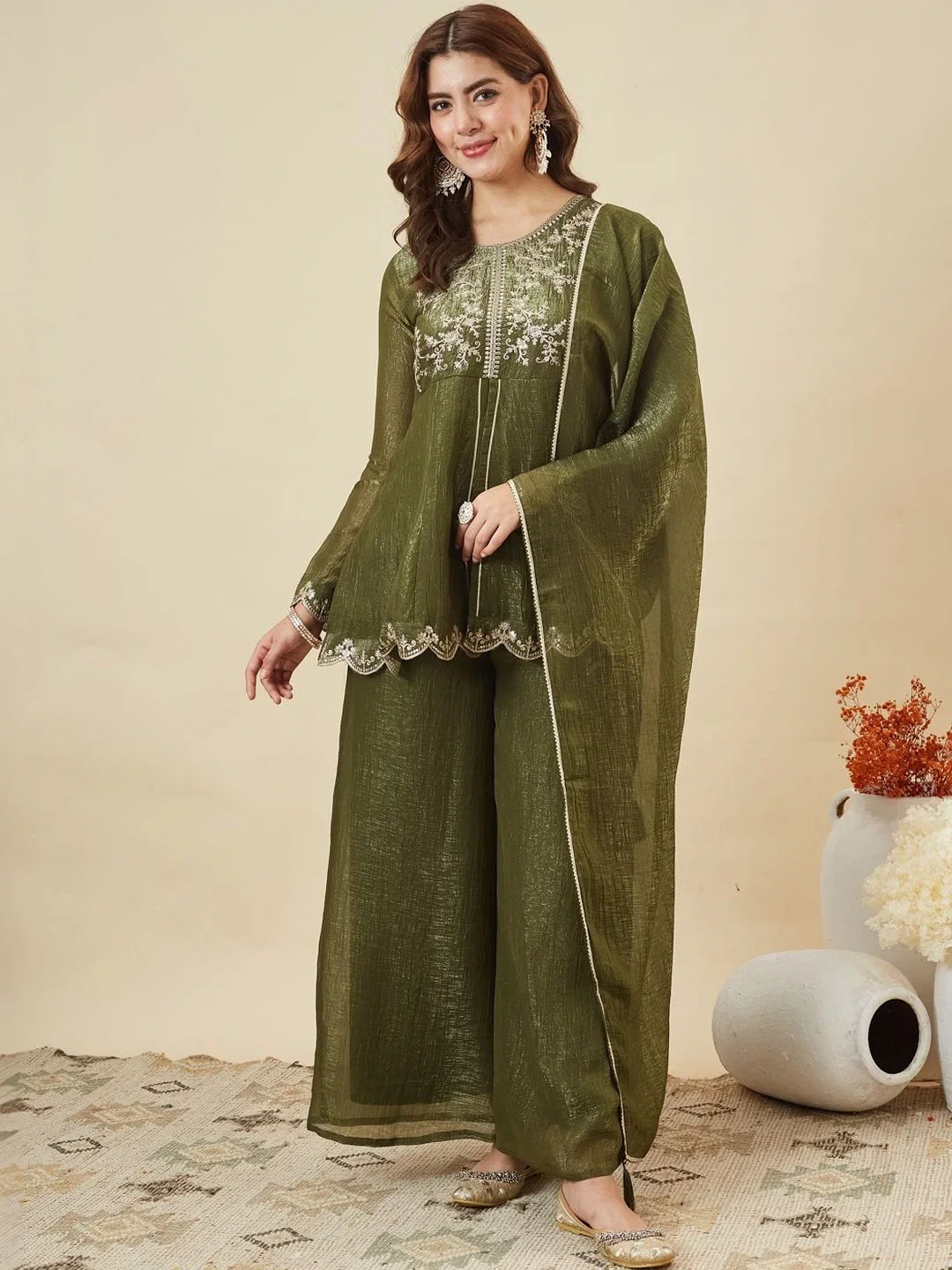 Dhudevanshi Vol 1 Crunchy Silk Embroidery Indo Western Collection