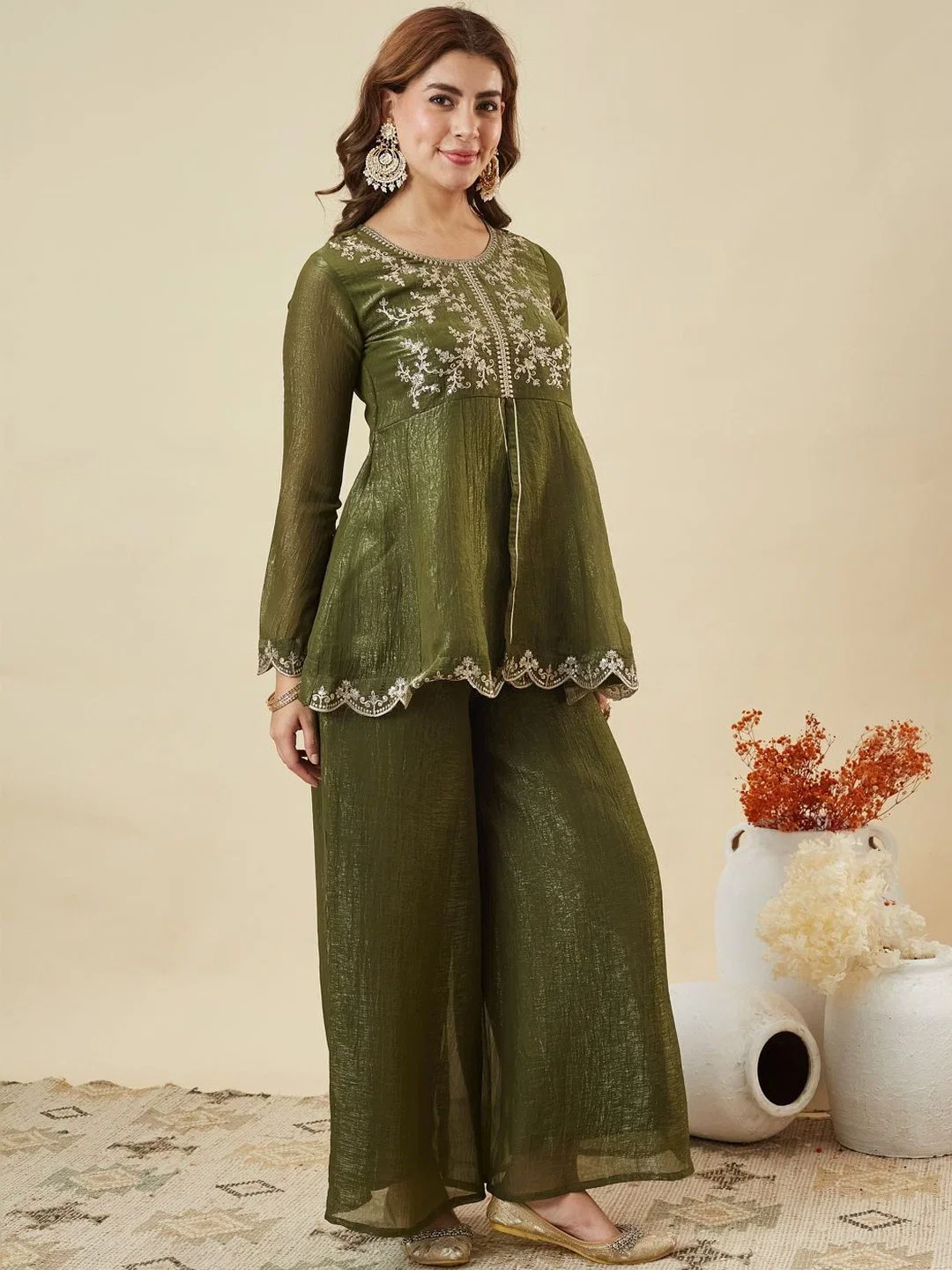 Dhudevanshi Vol 1 Crunchy Silk Embroidery Indo Western Collection
