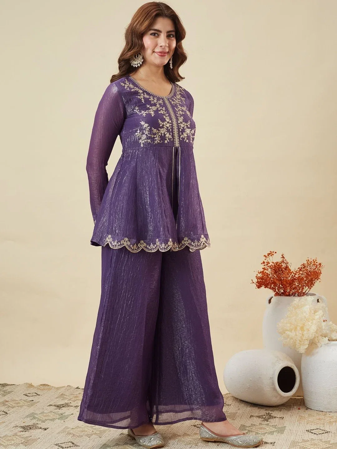 Dhudevanshi Vol 1 Crunchy Silk Embroidery Indo Western Collection