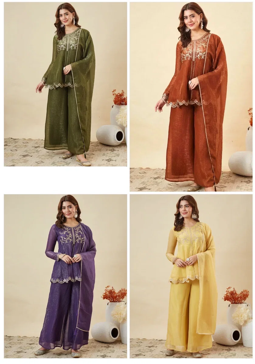 Dhudevanshi Vol 1 Crunchy Silk Embroidery Indo Western Collection
