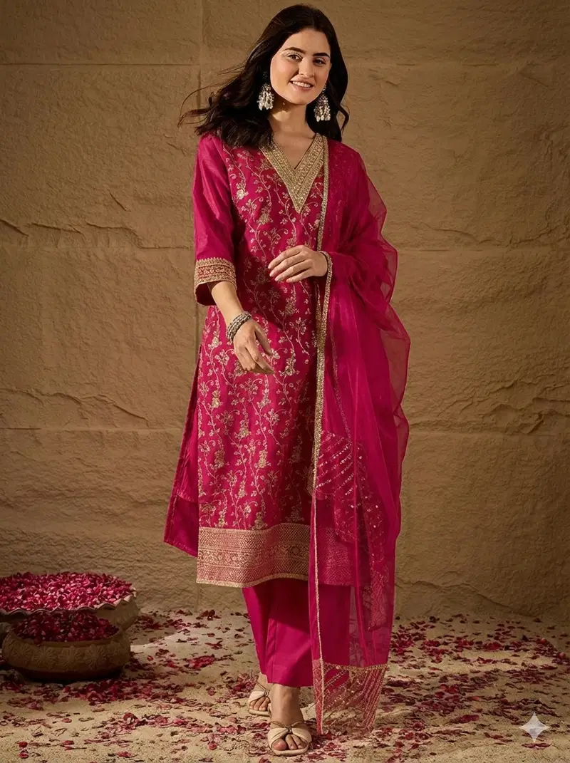 Navya Kurti 248 Chanderi Silk Jauqard Worked Kurti Pant With Dupatta