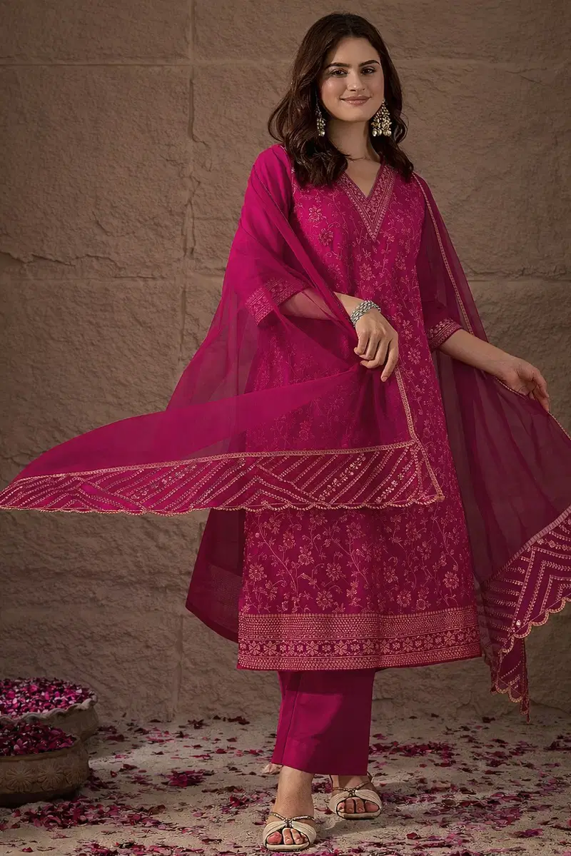 Navya Kurti 248 Chanderi Silk Jauqard Worked Kurti Pant With Dupatta