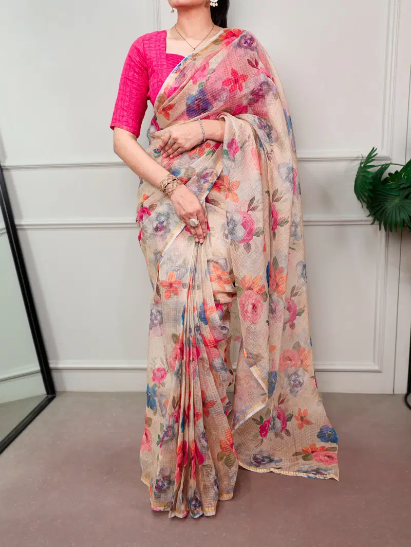 Taraa L 7066 Kota Doria Floral Printed Casual Wear Saree Collection
