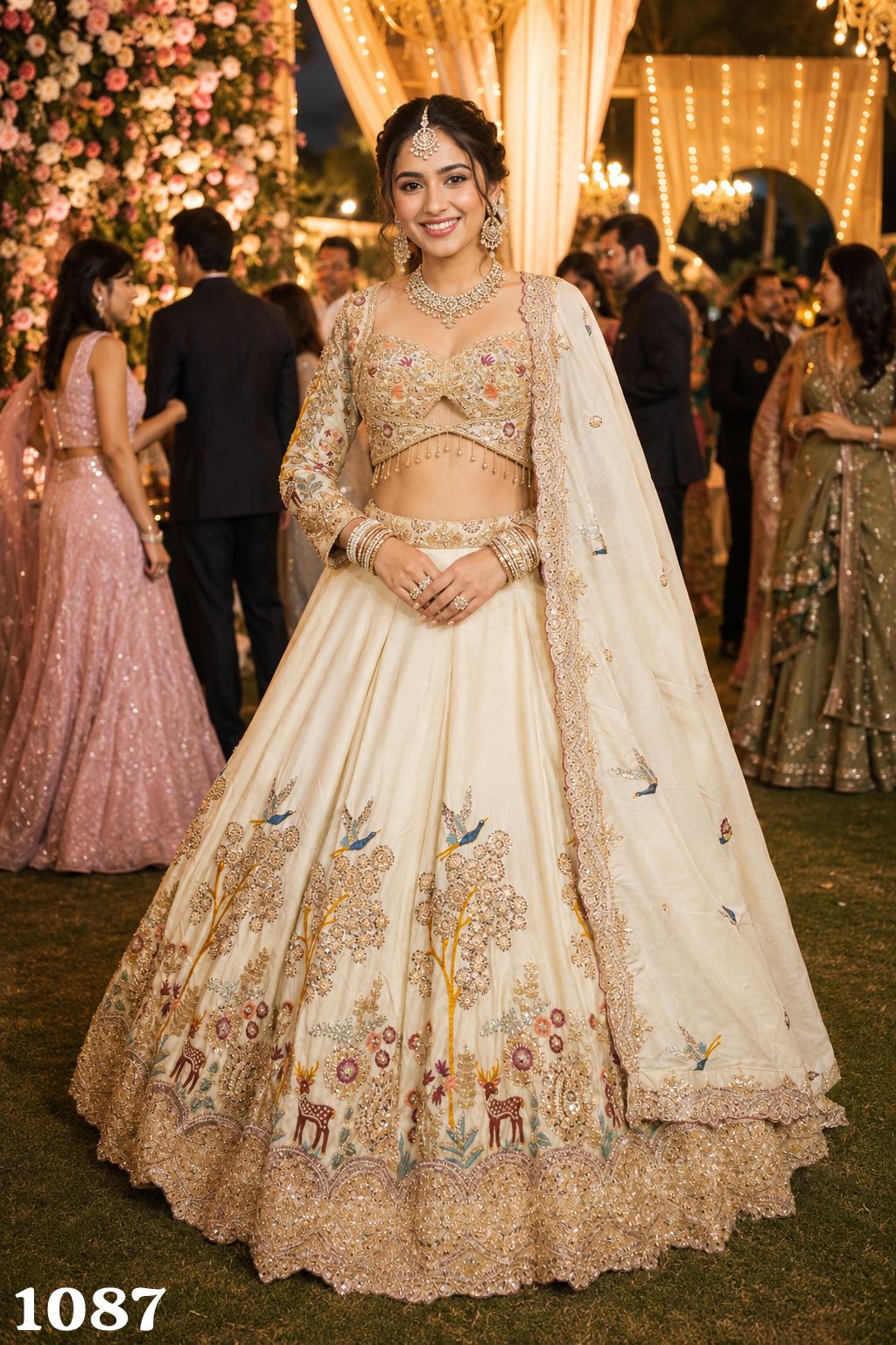 Mrudagi Panchi Premium Satin Heavy Beads Work Lehenga Choli