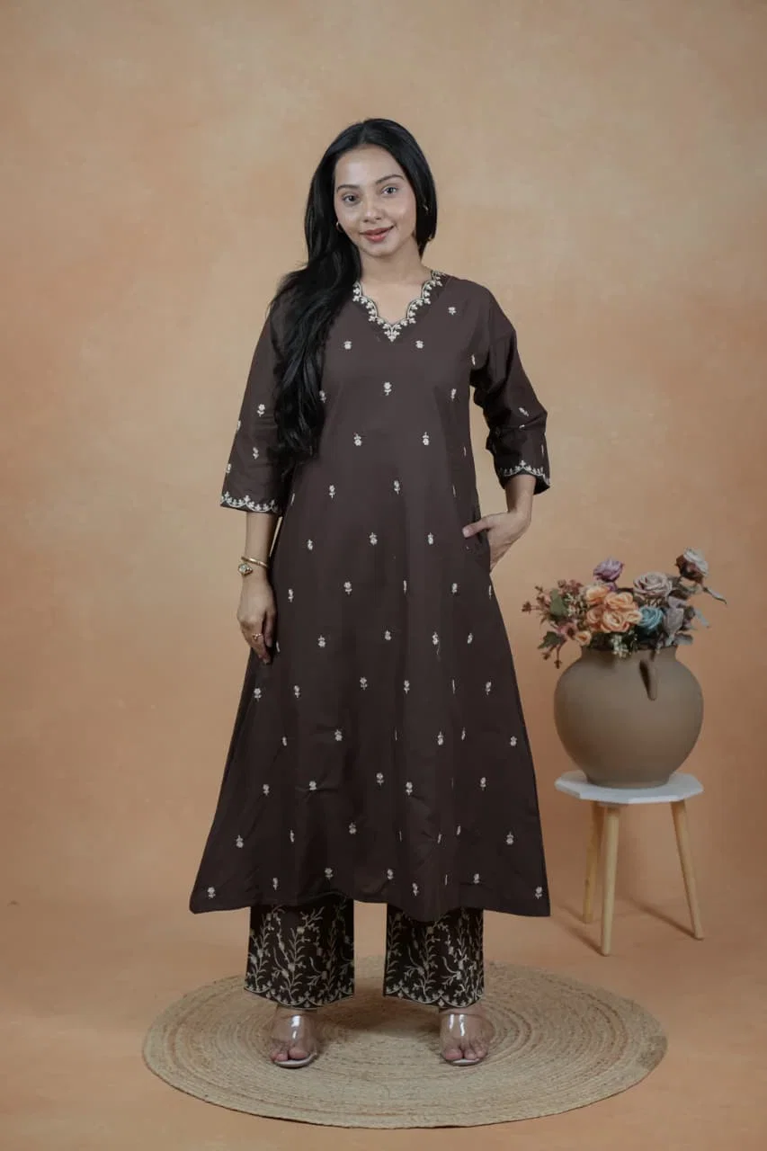 Naisha K 951 Dhabu Cotton Embroidered Kurti With Bottom Collection