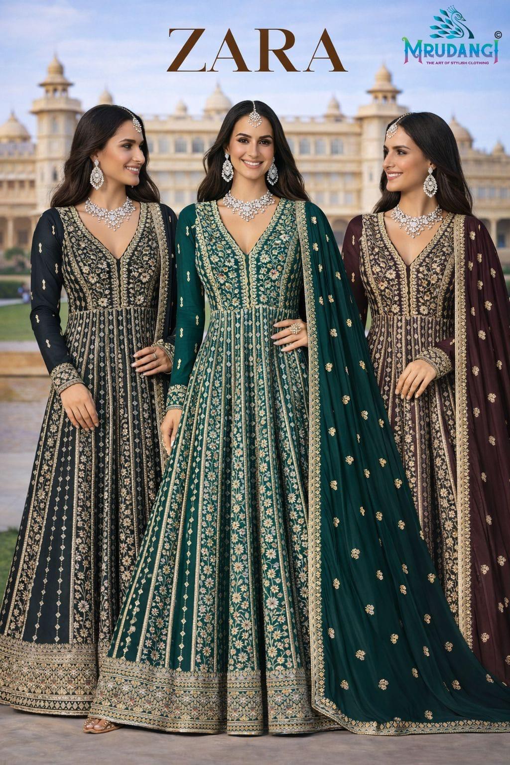 Mrudangi Zara Chinon Silk Embroidered Gown With Dupatta