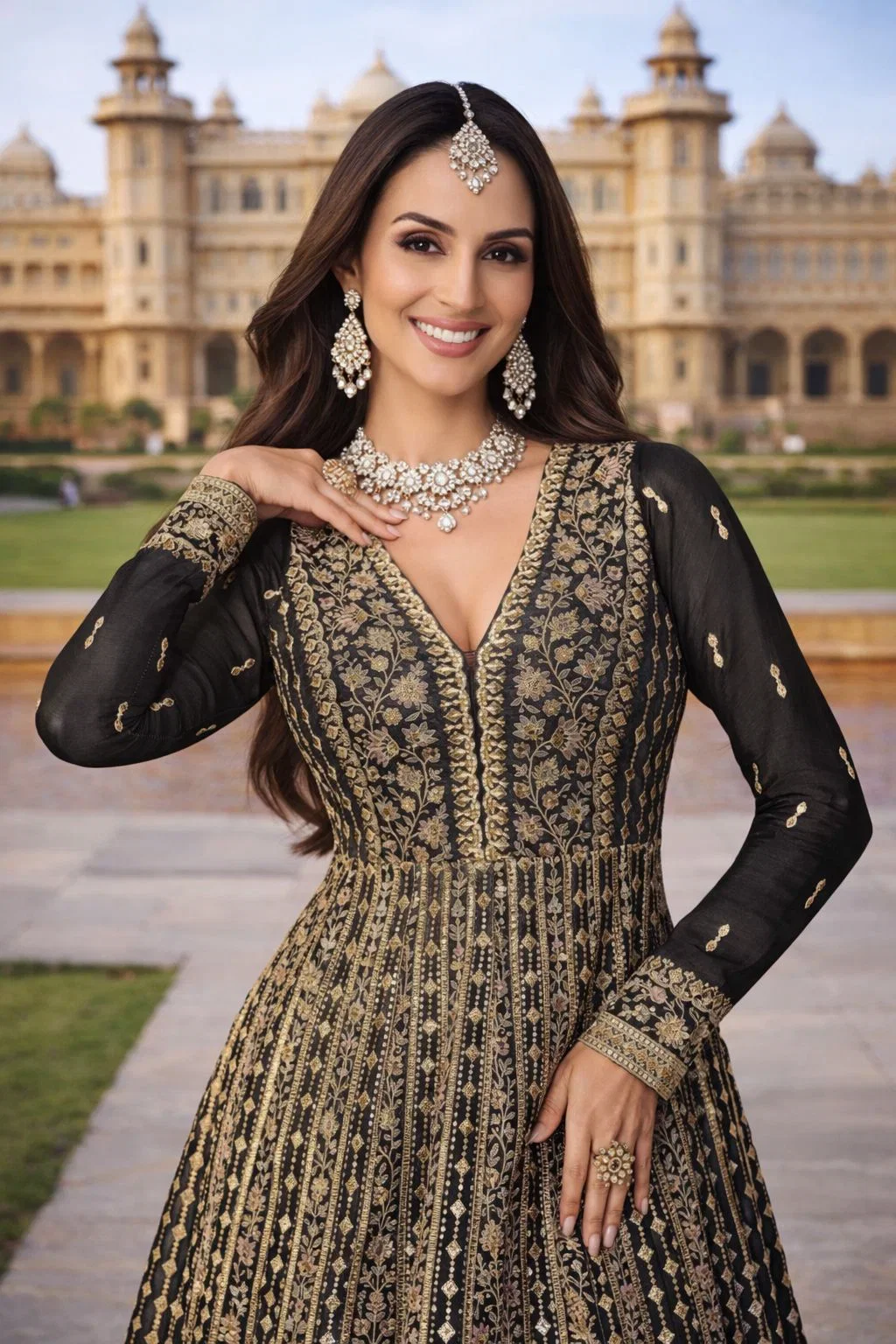 Mrudangi Zara Chinon Silk Embroidered Gown With Dupatta