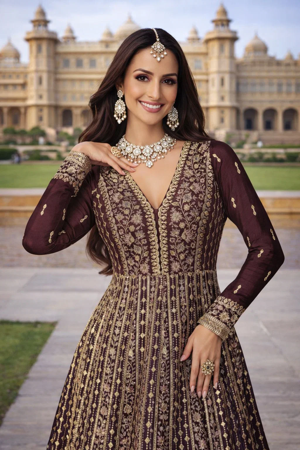 Mrudangi Zara Chinon Silk Embroidered Gown With Dupatta