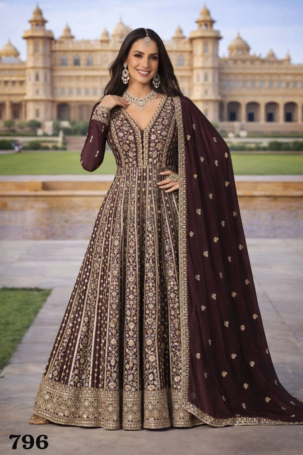 Mrudangi Zara Chinon Silk Embroidered Gown With Dupatta