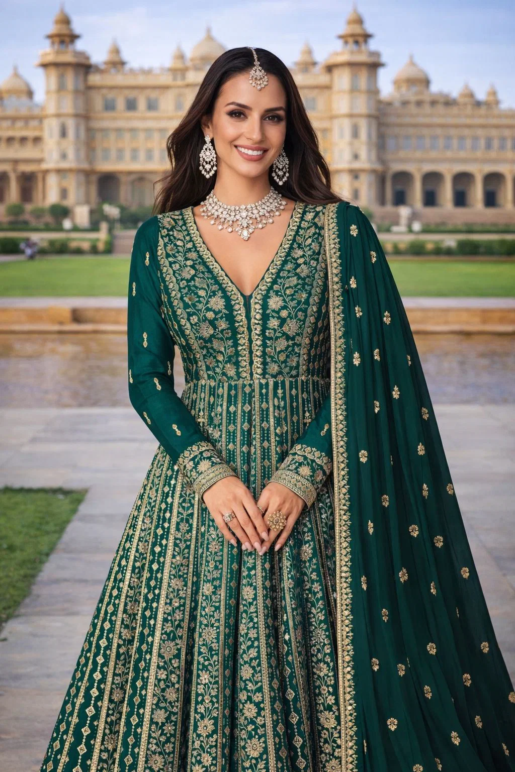 Mrudangi Zara Chinon Silk Embroidered Gown With Dupatta