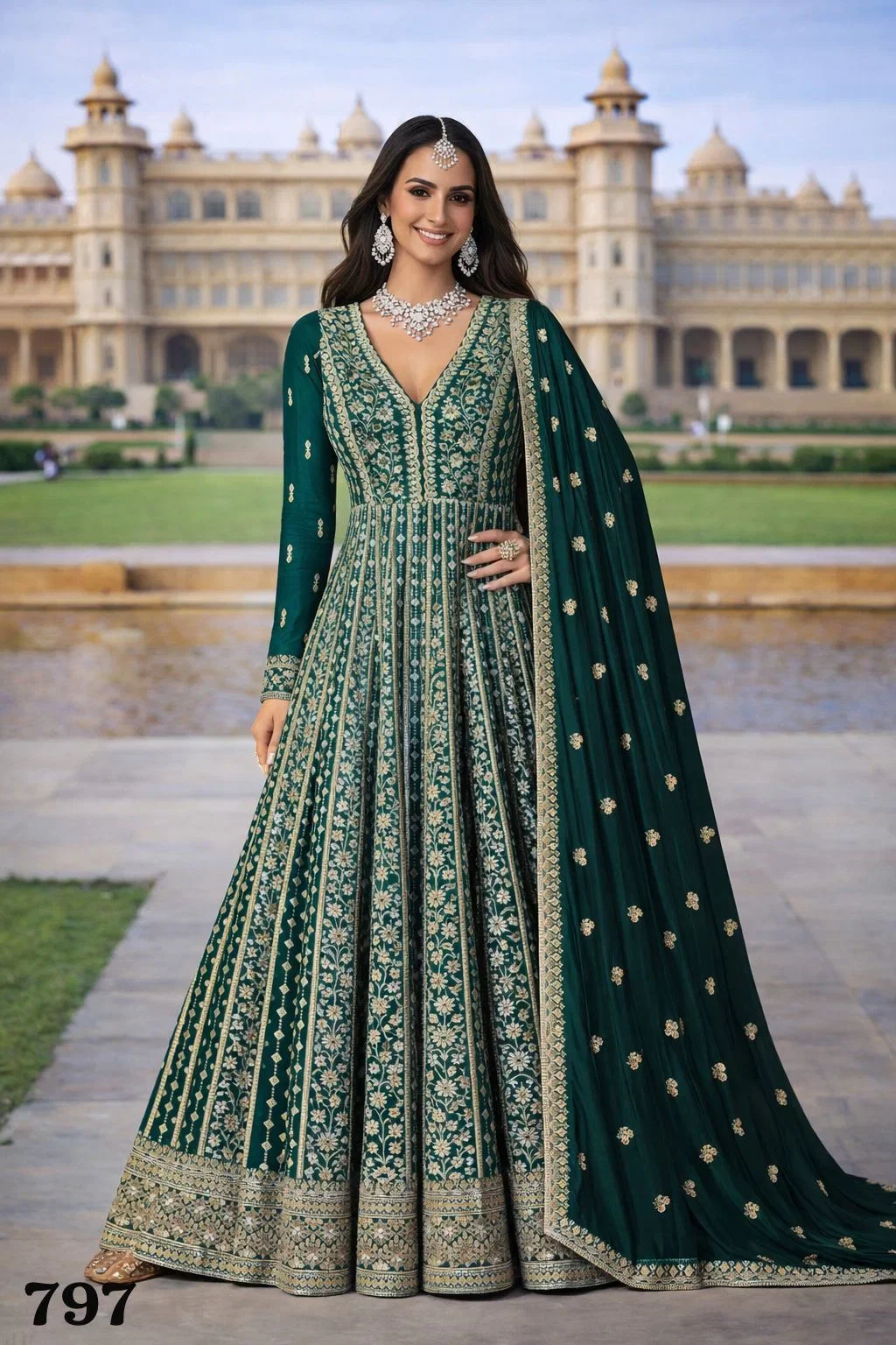 Mrudangi Zara Chinon Silk Embroidered Gown With Dupatta
