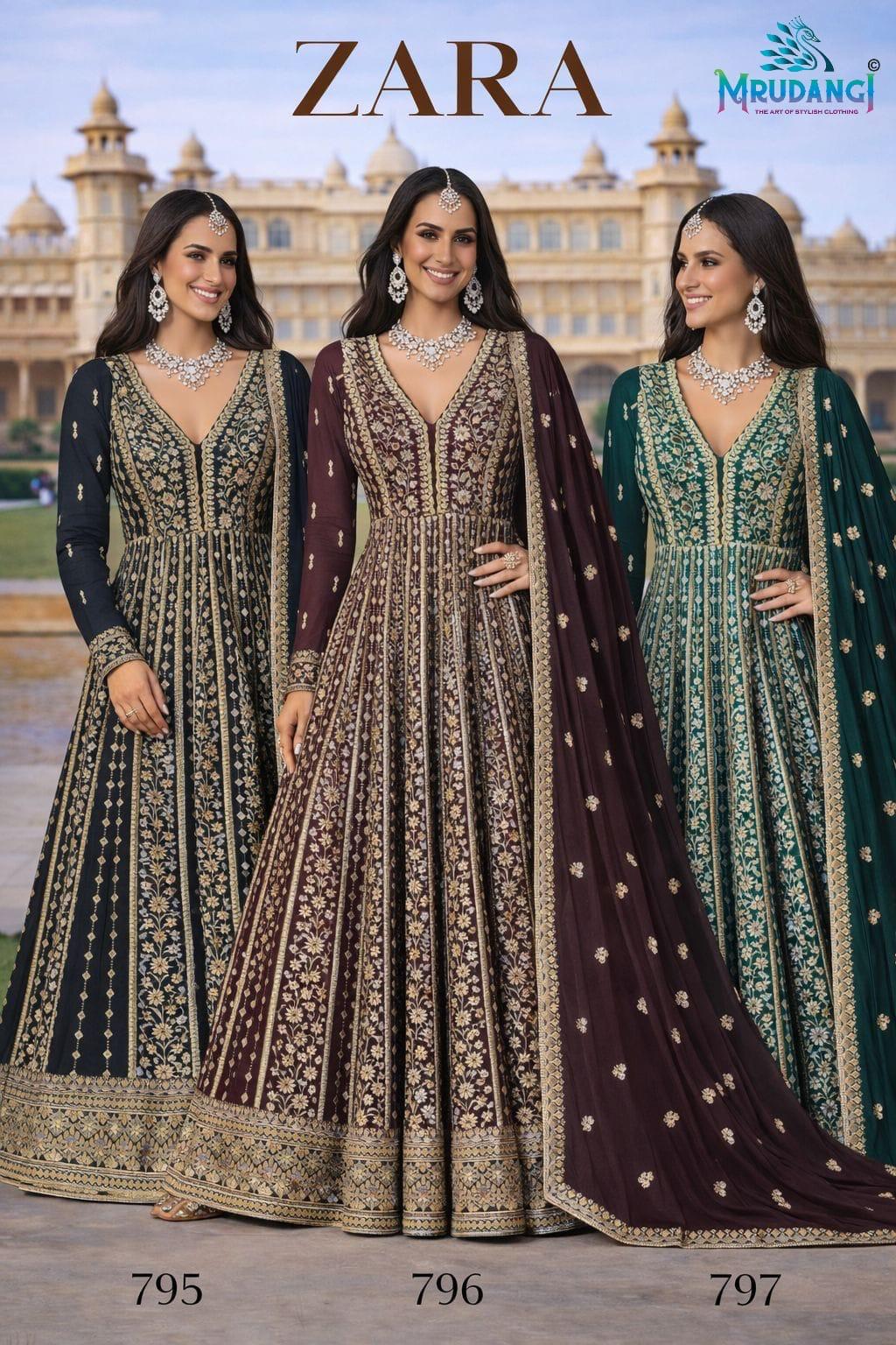 Mrudangi Zara Chinon Silk Embroidered Gown With Dupatta