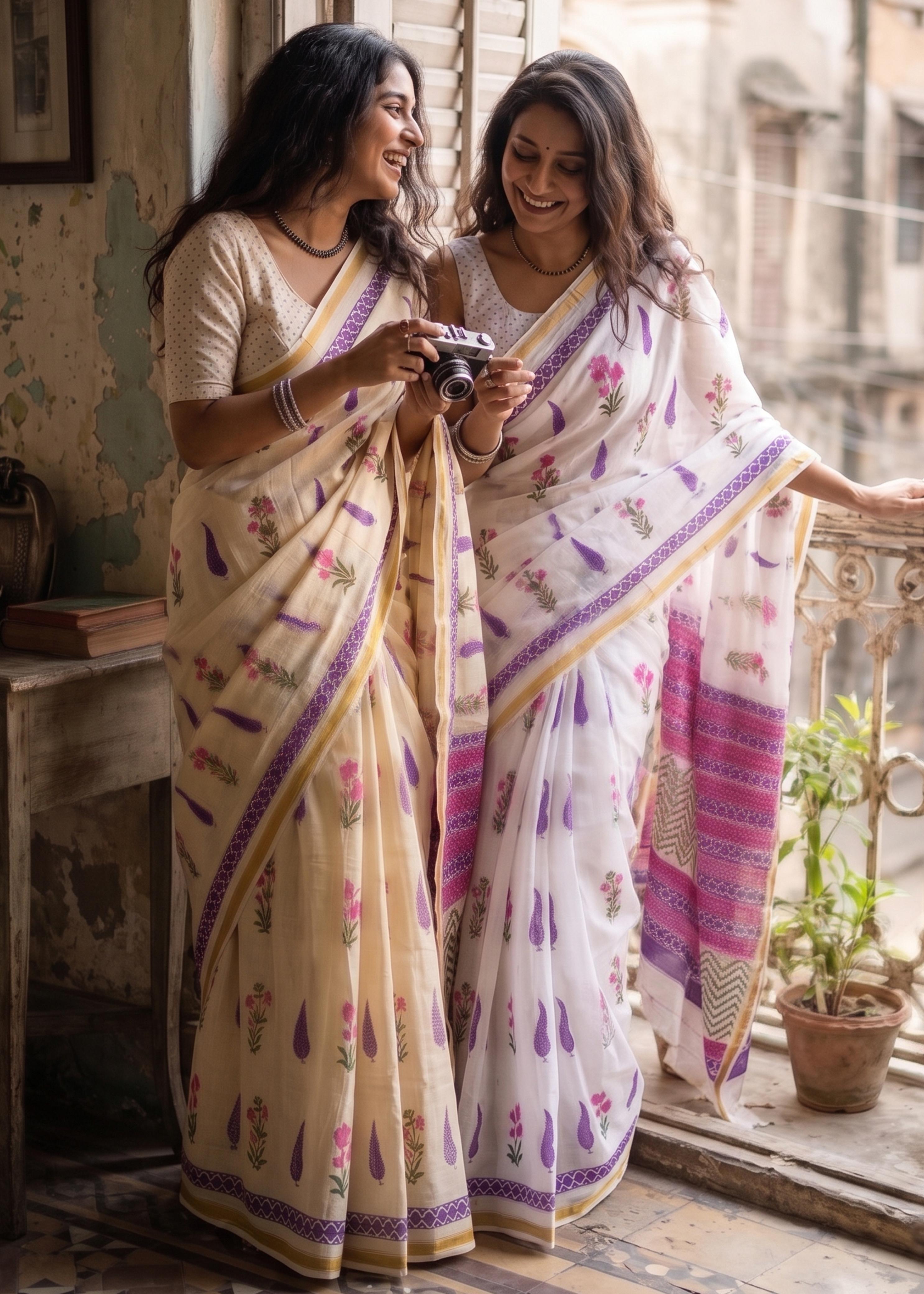 Sm Yami 92 Muslin Cotton Bagru Block Print Saree