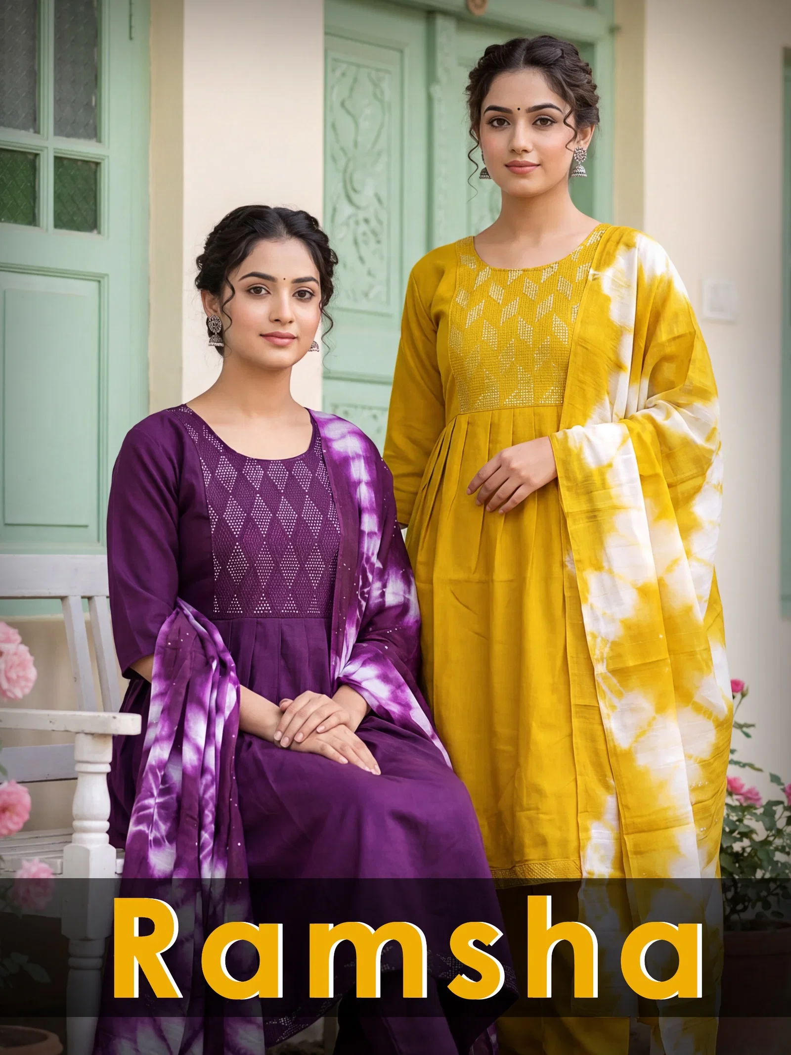 Ramsha Vol 8 Vertican Plain Embroidery Worked Kurti Set Collection