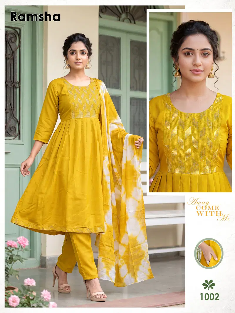 Ramsha Vol 8 Vertican Plain Embroidery Worked Kurti Set Collection