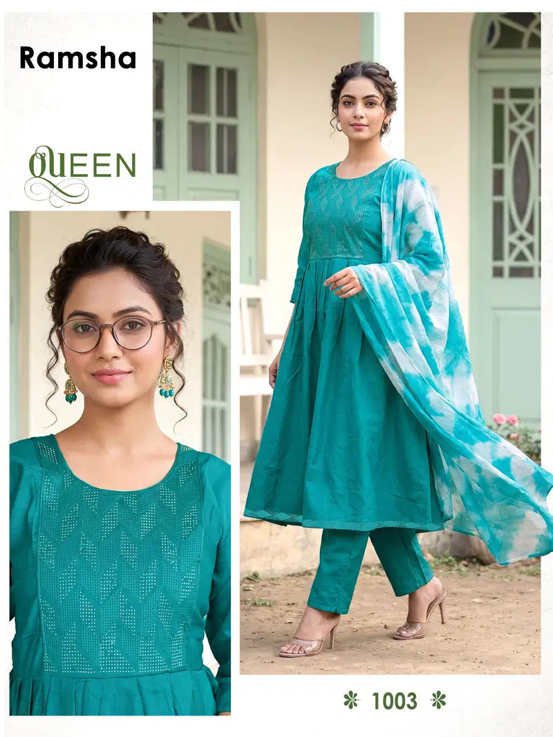 Ramsha Vol 8 Vertican Plain Embroidery Worked Kurti Set Collection
