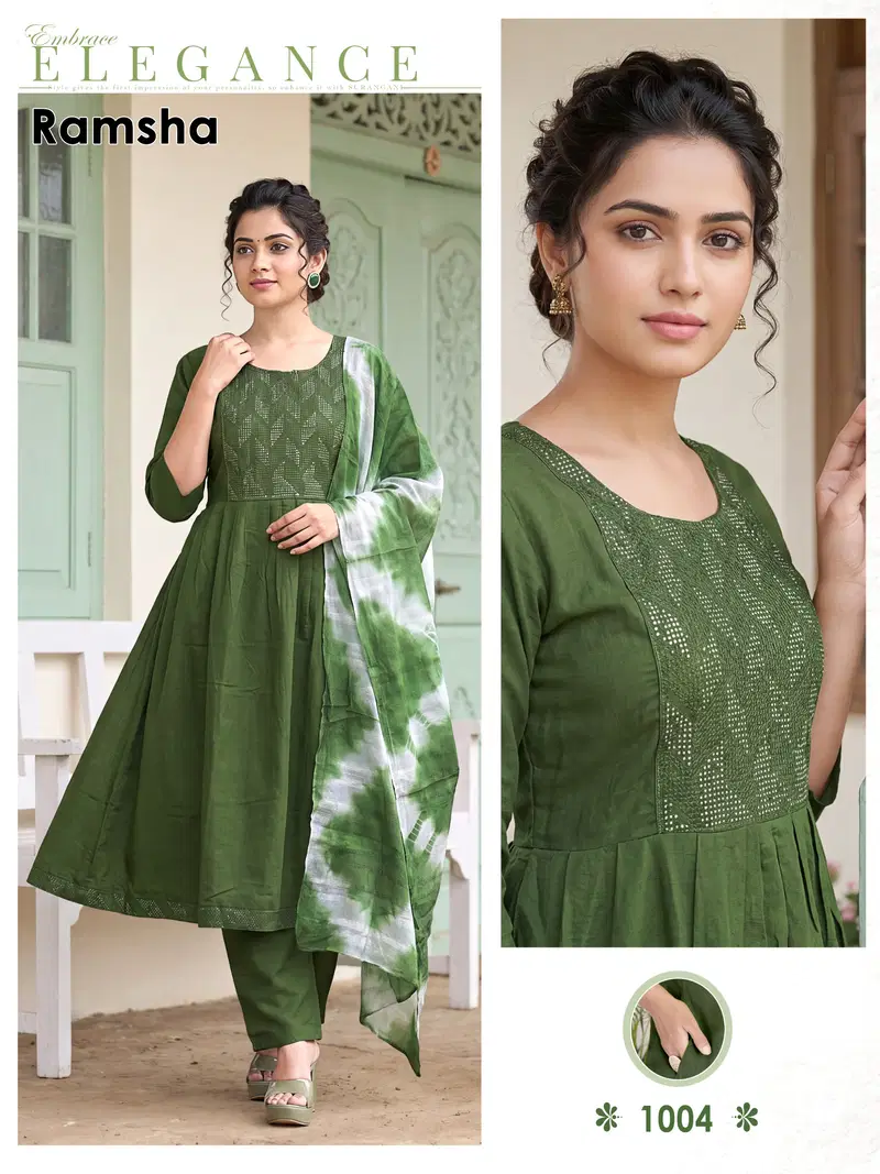 Ramsha Vol 8 Vertican Plain Embroidery Worked Kurti Set Collection