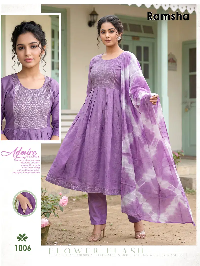 Ramsha Vol 8 Vertican Plain Embroidery Worked Kurti Set Collection