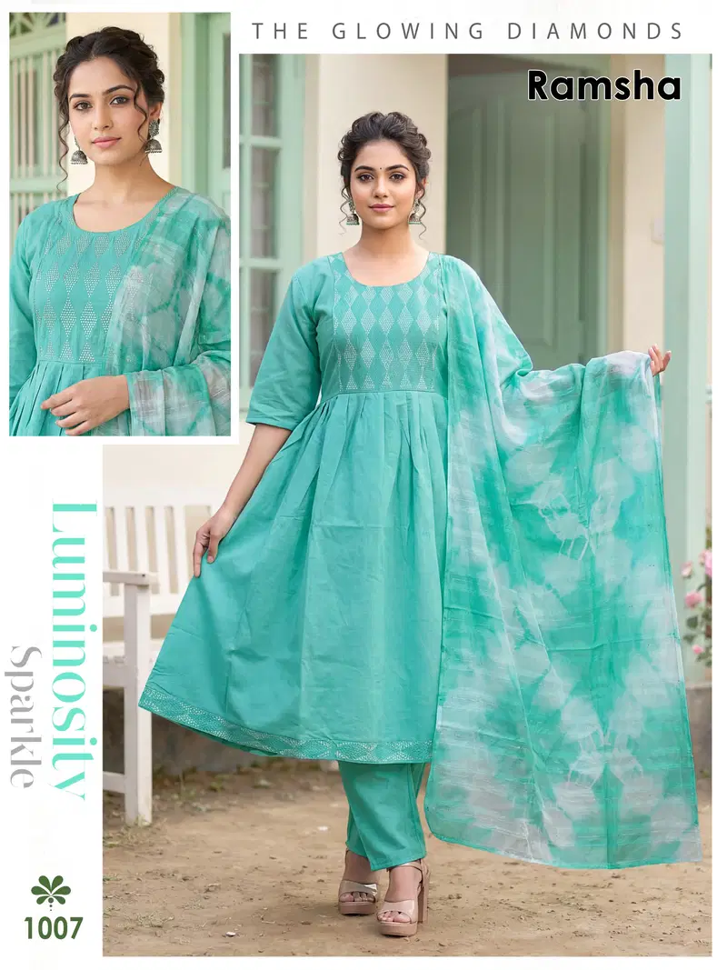 Ramsha Vol 8 Vertican Plain Embroidery Worked Kurti Set Collection
