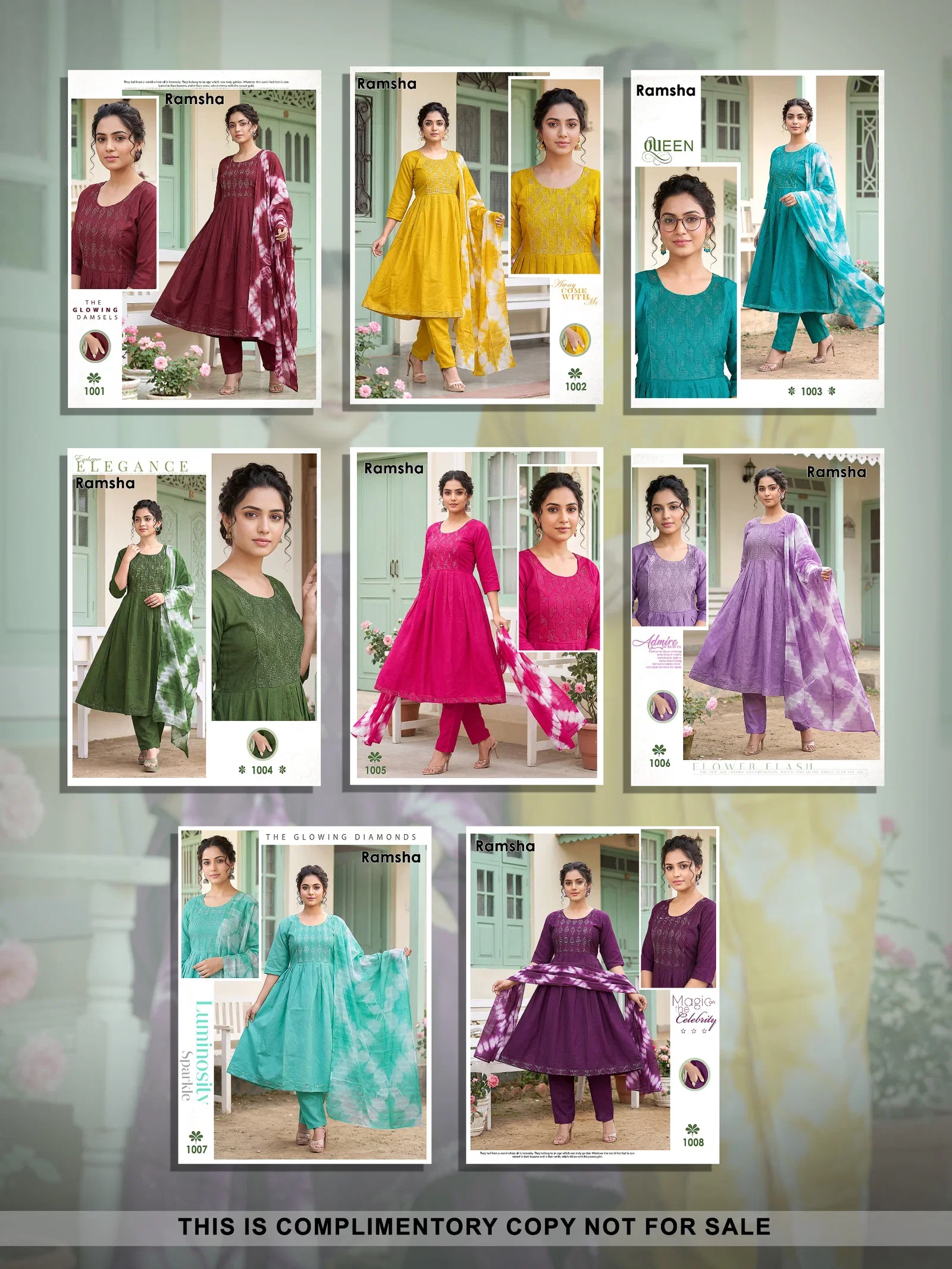 Ramsha Vol 8 Vertican Plain Embroidery Worked Kurti Set Collection