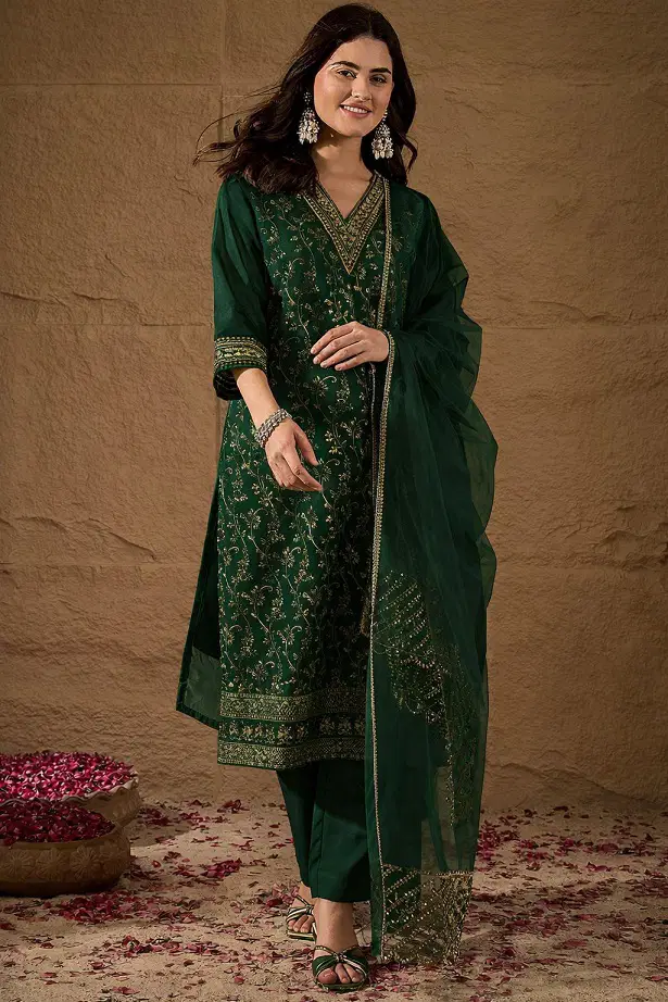 Navya Kurti 247 Chanderi Silk Jacquard Worked Kurti With Bottom Dupatta