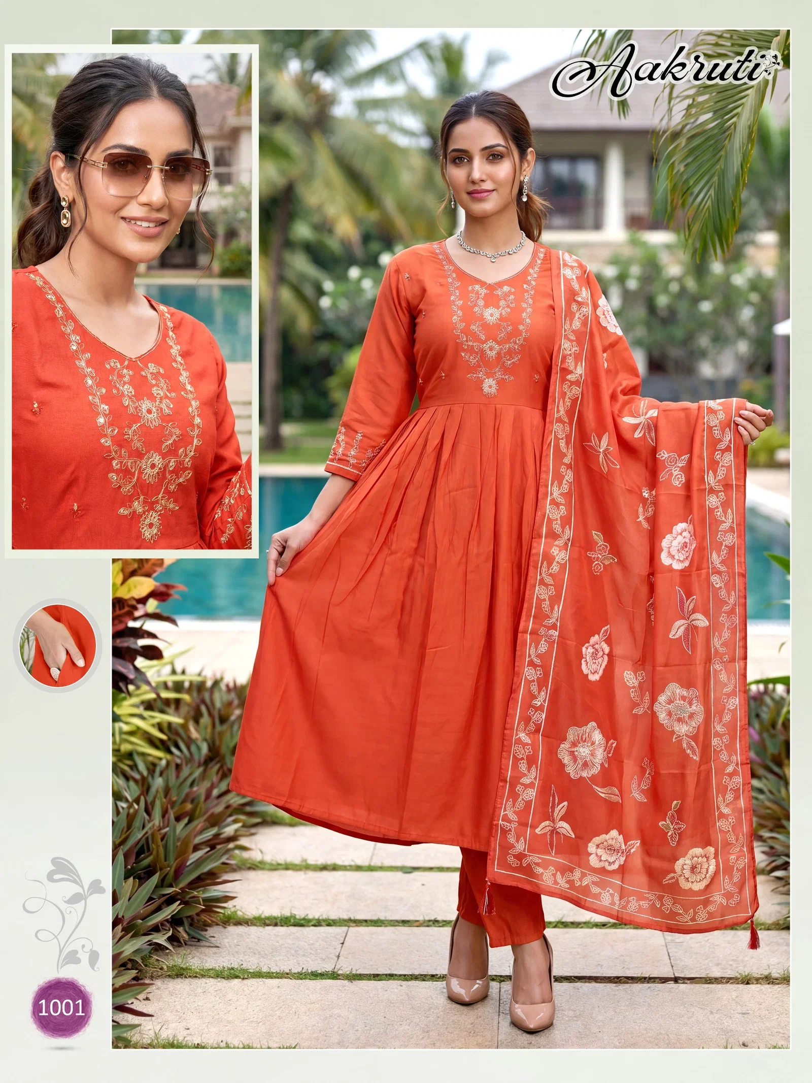 Aakruti Vol 1 Roman Silk Plain Embroidery Worked Kurti Set Collection