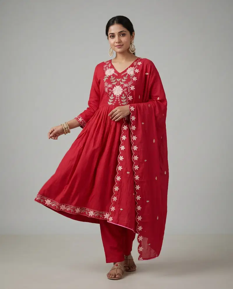 Naisha K 950 Mul Chanderi Ghera Concept Kurti With Bottom Dupatta