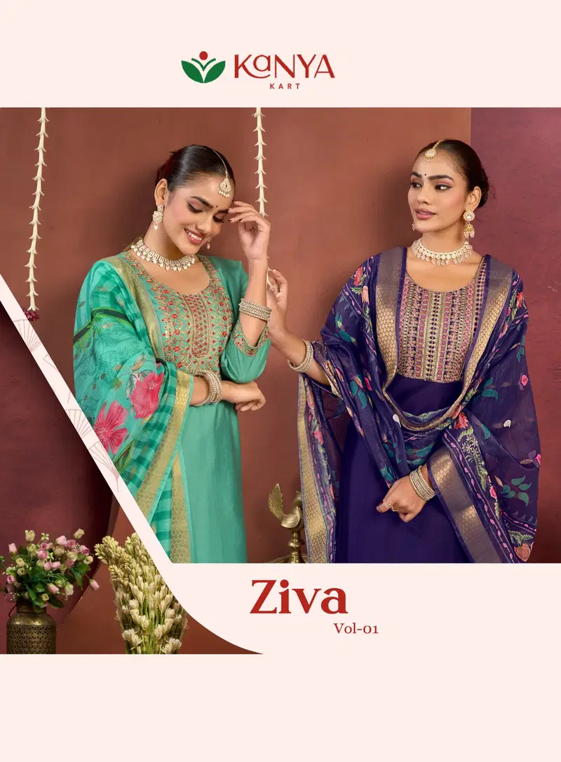 Kanya Ziva Vol 1 Vertican Embroidered Kurti With Bottom Dupatta
