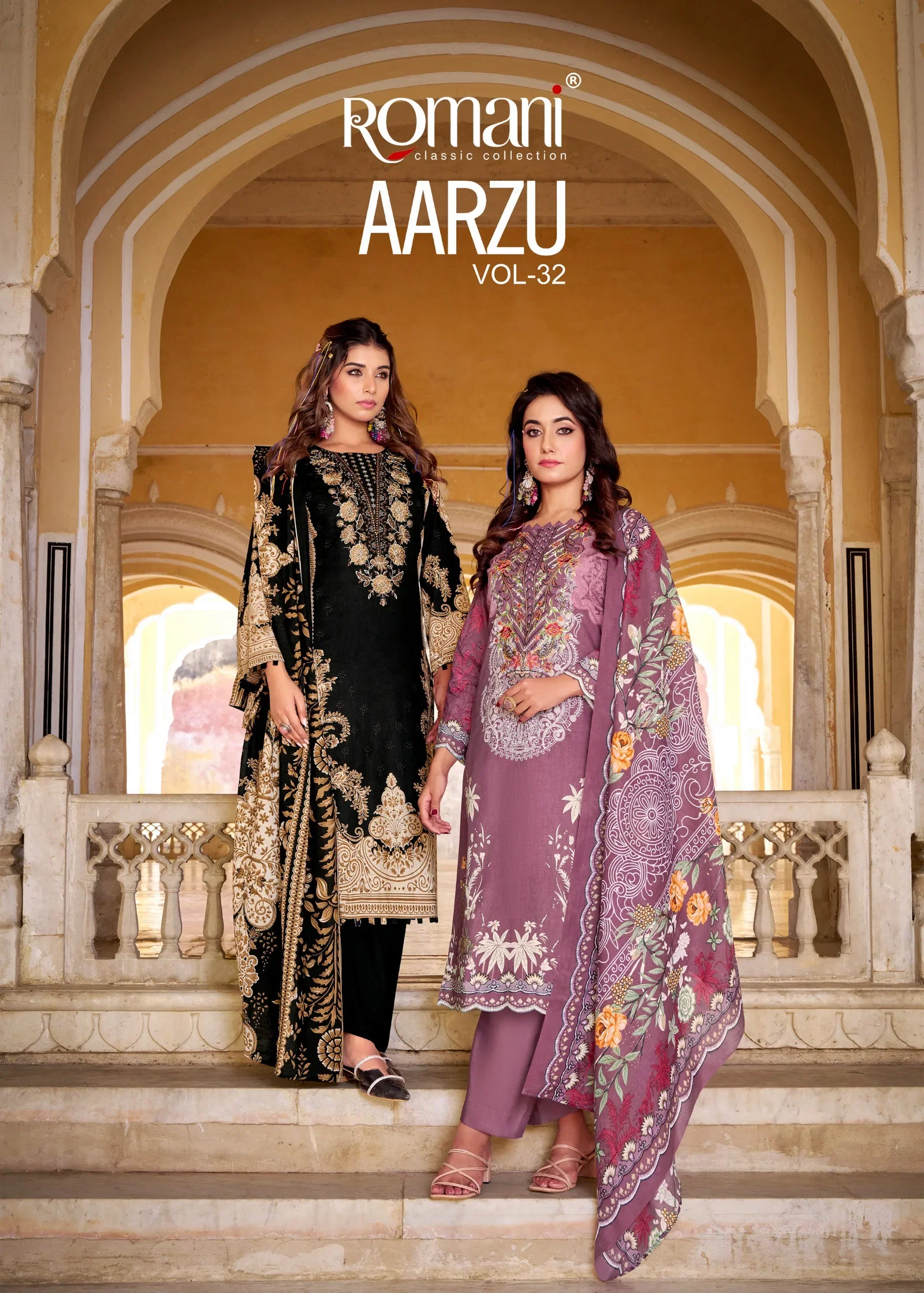Romani Aarzu Vol 32 Cotton Print Embroidered Dress Material