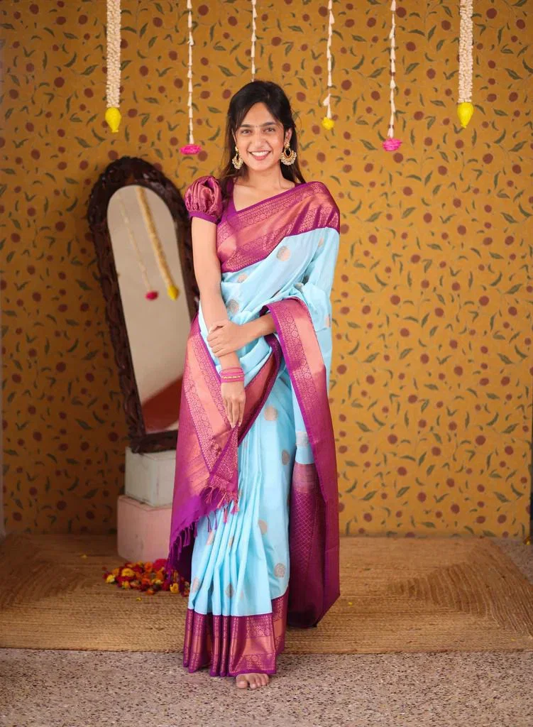 Aab Kalki Soft Lichi Silk Jacquard Border Festival Wear Saree