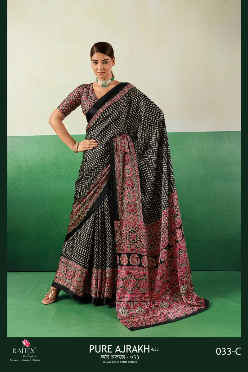 Rajtex Pure Ajrakh 033 Modal Satin Ajrakh Printed Saree Collection