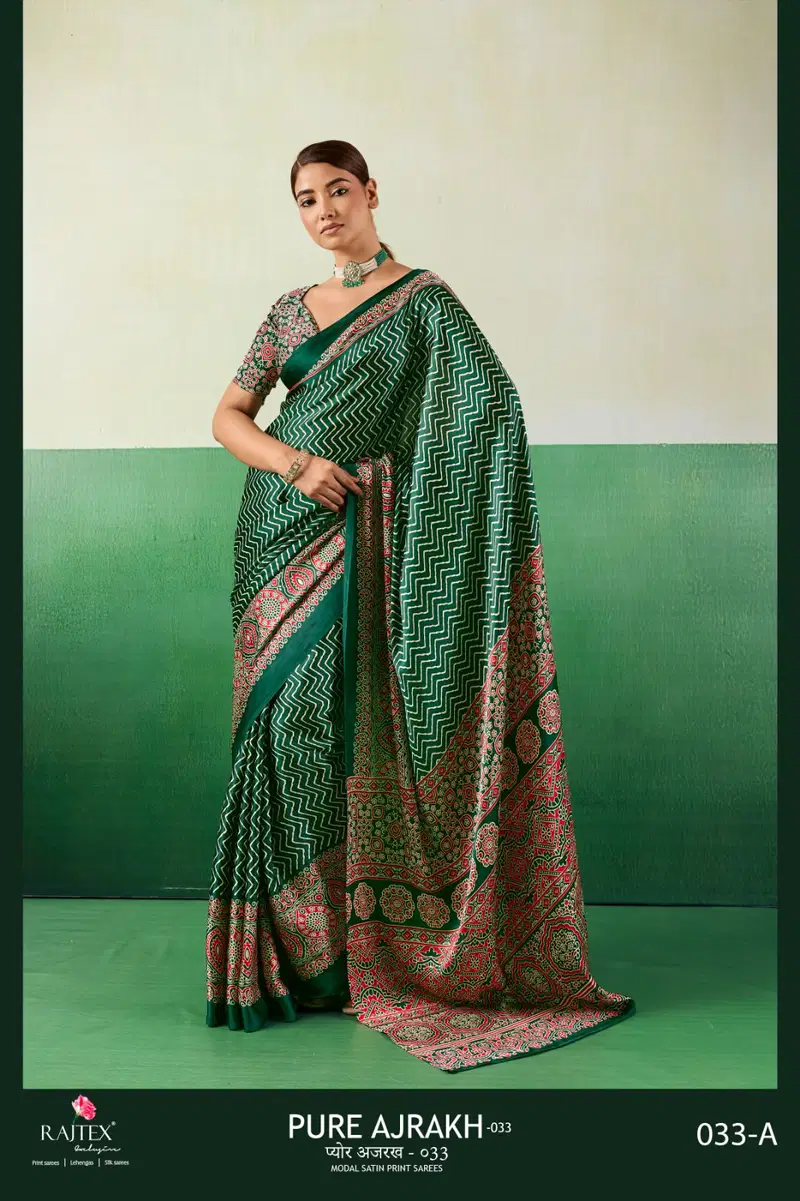 Rajtex Pure Ajrakh 033 Modal Satin Ajrakh Printed Saree Collection
