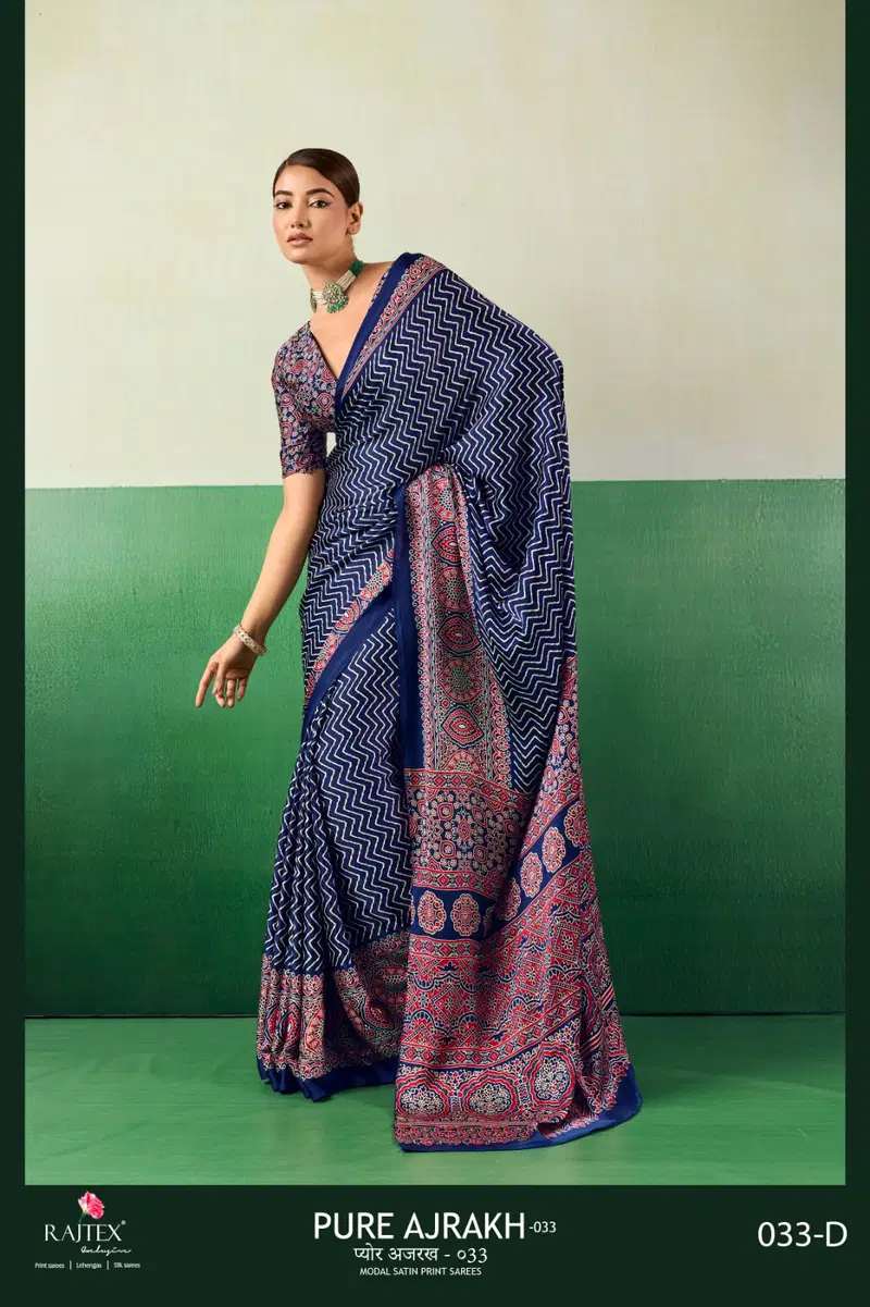 Rajtex Pure Ajrakh 033 Modal Satin Ajrakh Printed Saree Collection