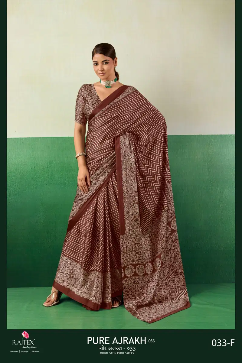 Rajtex Pure Ajrakh 033 Modal Satin Ajrakh Printed Saree Collection