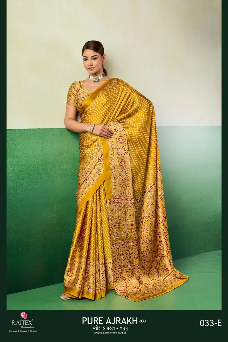 Rajtex Pure Ajrakh 033 Modal Satin Ajrakh Printed Saree Collection