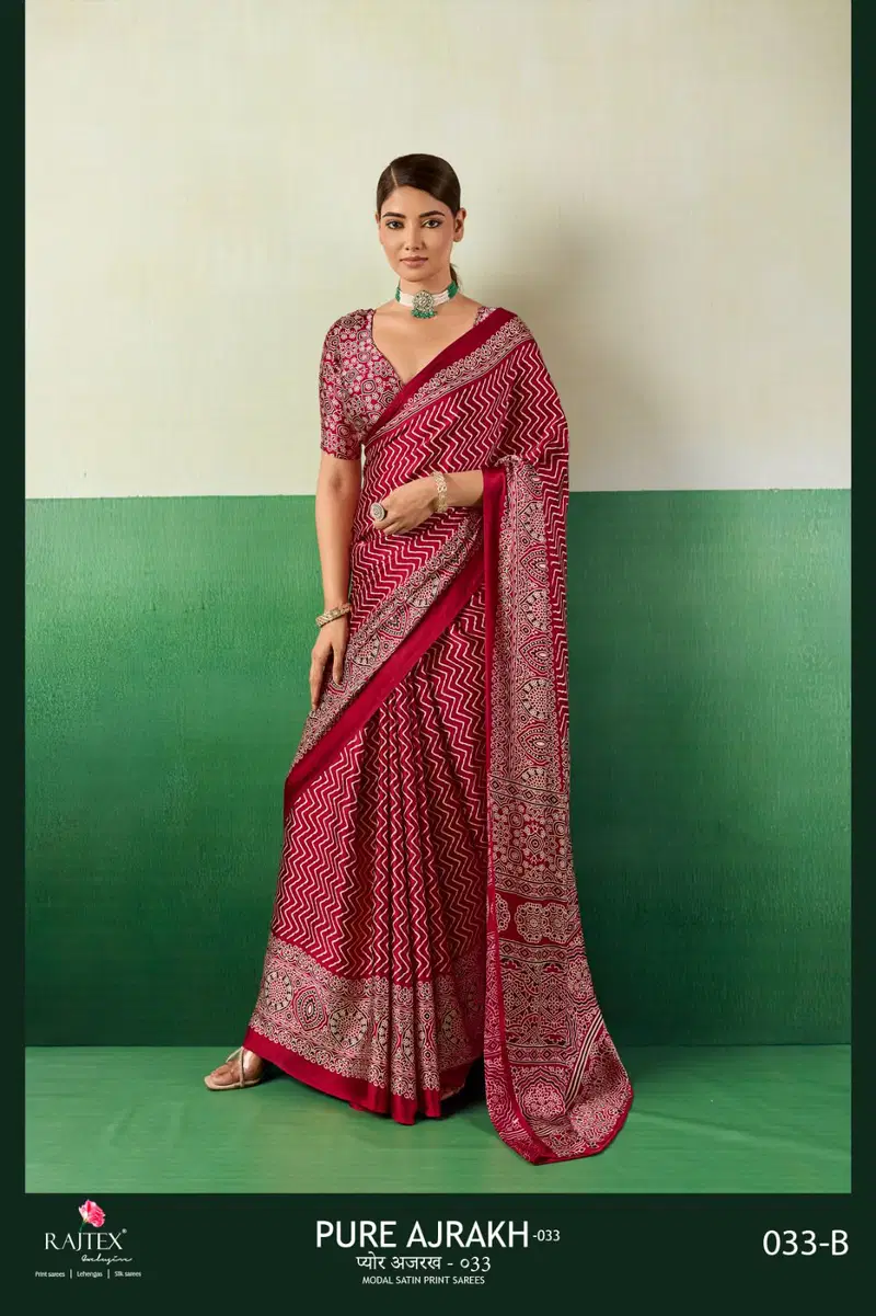 Rajtex Pure Ajrakh 033 Modal Satin Ajrakh Printed Saree Collection