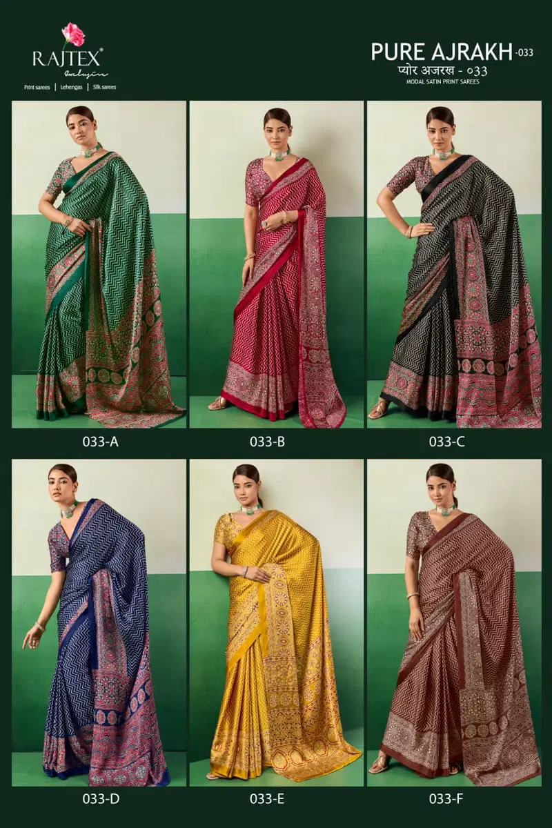 Rajtex Pure Ajrakh 033 Modal Satin Ajrakh Printed Saree Collection