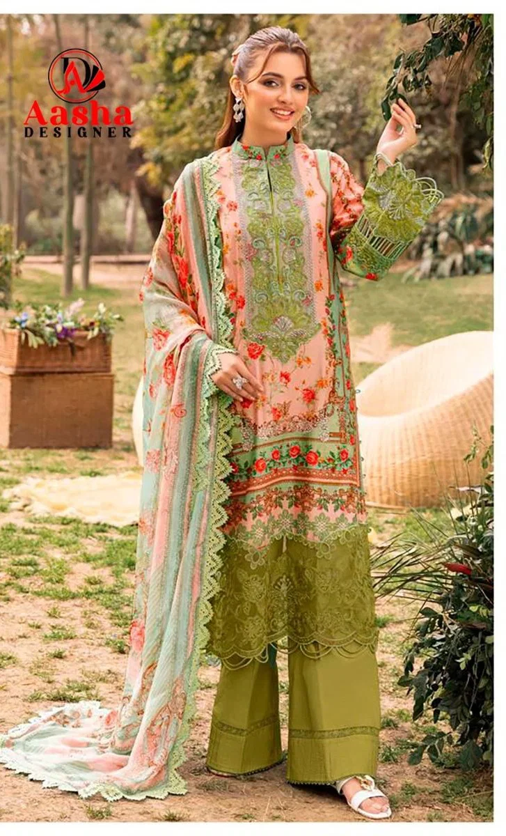 Aasha 1218 Cotton Dupatta Cotton Print With Patch Embroidered Salwar Kameez