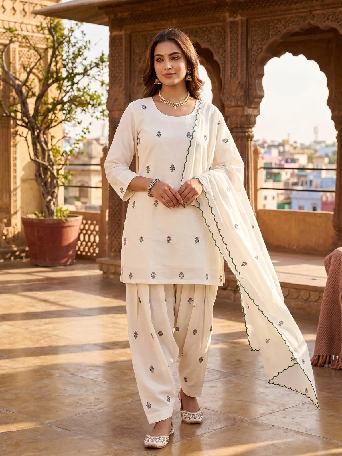 Afsana Cotton Candy Cotton Embroidered Kurti With Bottom Dupatta