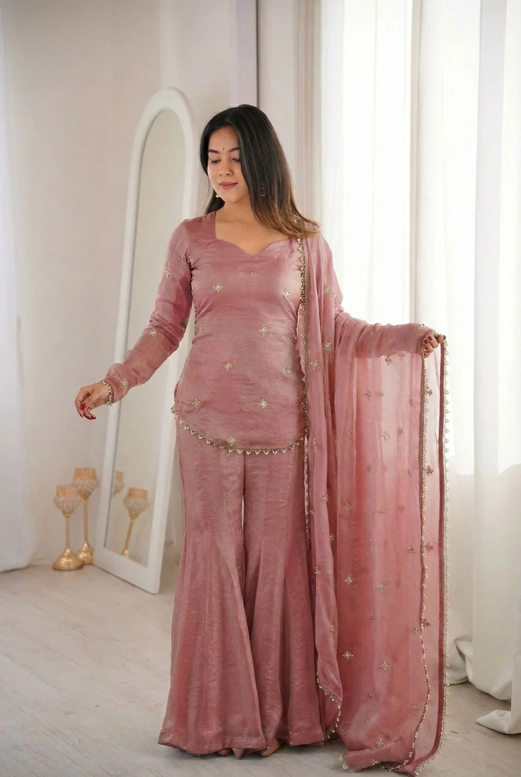 Satzia 02 Fandy Silk Kurti With Sharara Dupatta Collection