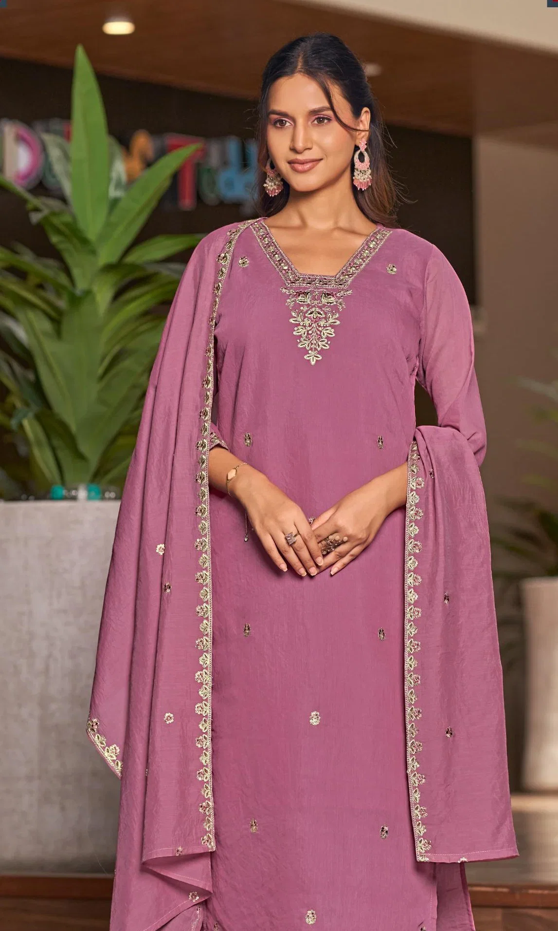 Ladies Flavour 3451 To 3453 Mul Chanderi Embroidered Kurti With Bottom Dupatta