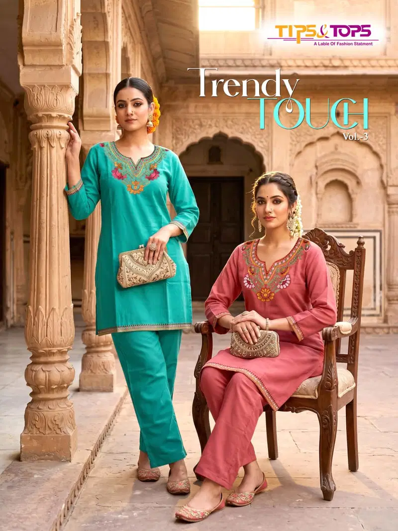 Tips And Tops Trendy Touch Vol 3 Rayon Embroidered Co Ord Set Collection